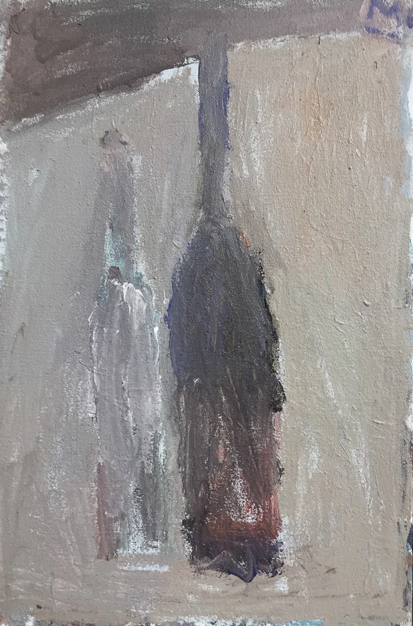 still life with two bottles acrylic on canvas 50 x 70 cm 2019