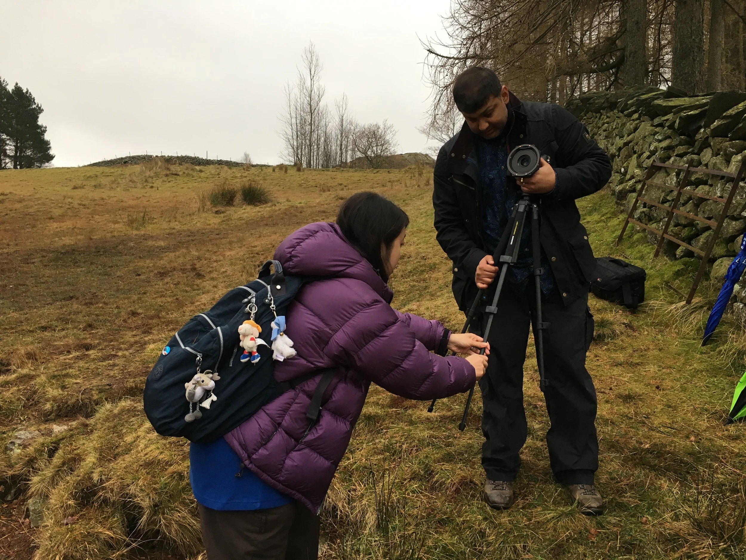 Joyce and Amar working together and laughing a lot by Blea Tarn