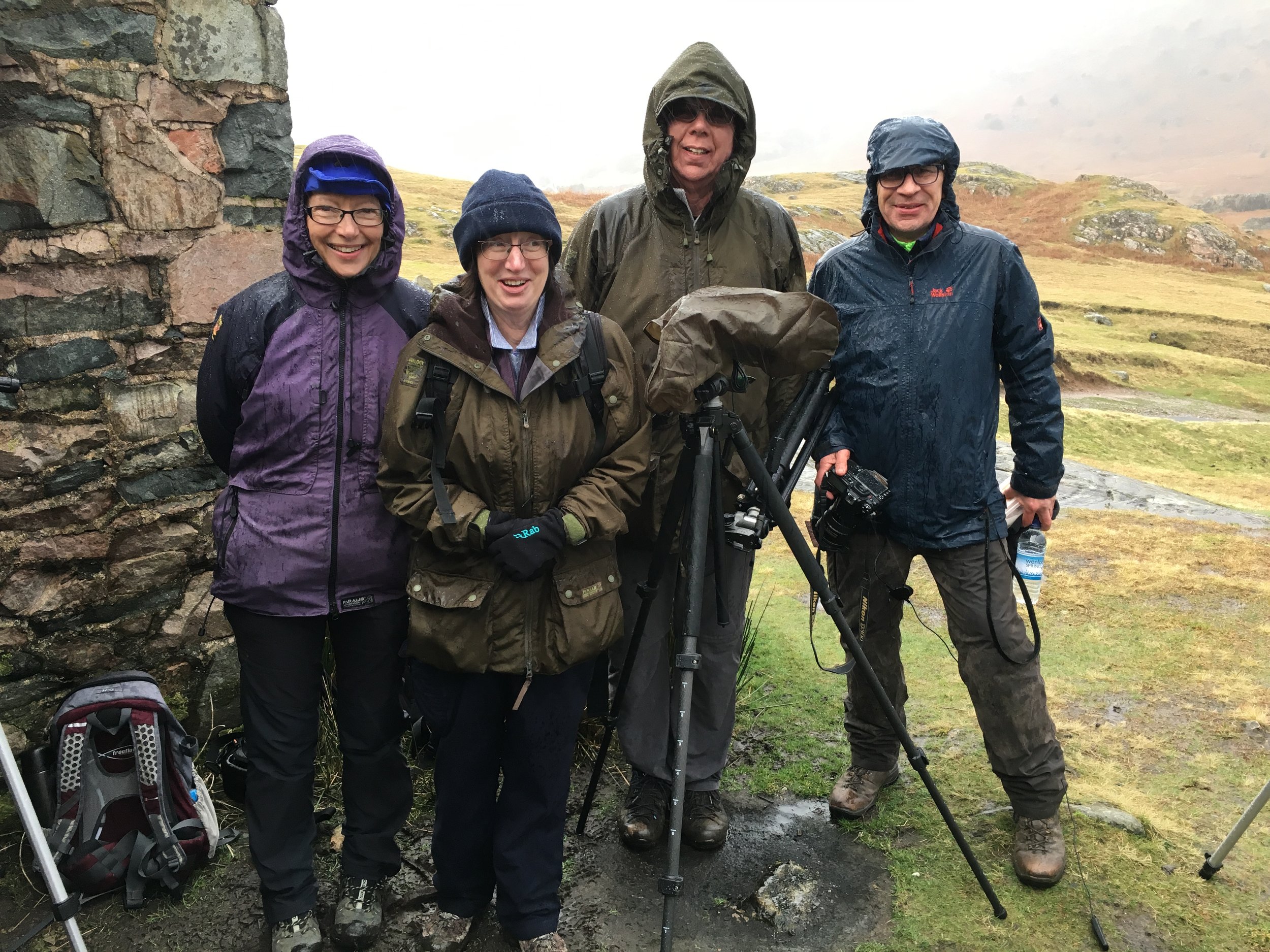 Helen, Judith, John and Mark. All 'togged up' in the rain on their workshop. Nicely summed up in their own words, 'learnt a lot and what a great day'.
