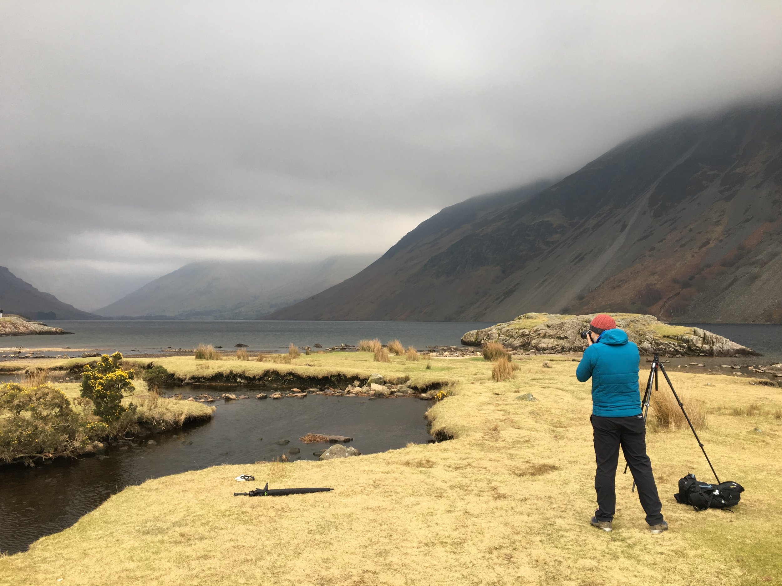 Steve assessing the scene in a 'strange' light as contrasts bathed Wast Water that day.