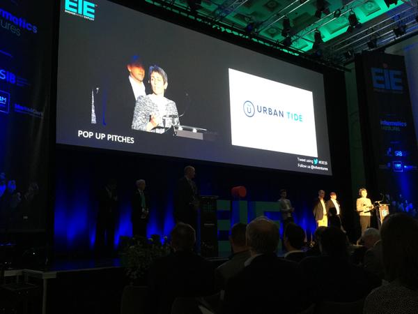 Pippa Gardner, CEO of UrbanTide delivering 1-minute pitch at EiE 2015.