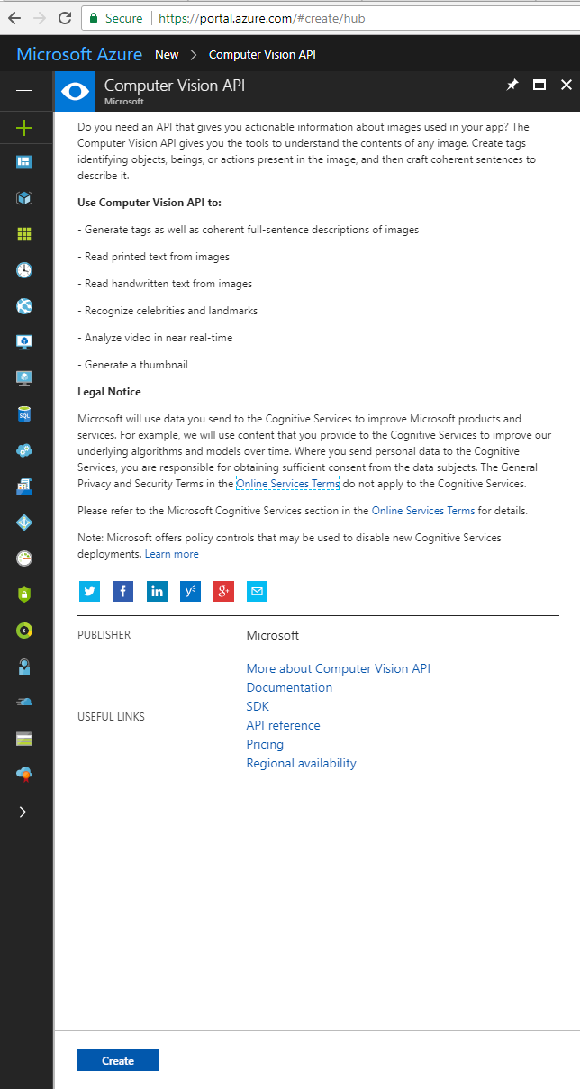2. Scroll down and hit Create