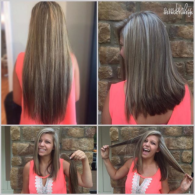 So long to having so long hair for so long! Peyton, you look stunning. Amberly, you  killed this color &amp; angled cut. @amberlyanne210 
#brave #change #byefelicia #structurehs 💇🏼👋🏼🙌🏼