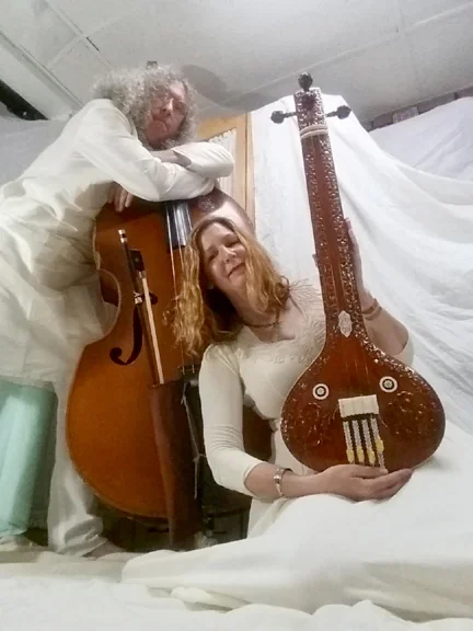 Playing Indian music with Jimi on bass and Robyn on tanpura.