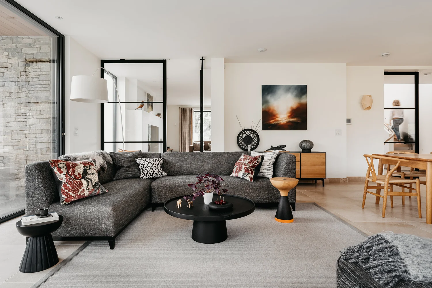 Calm contemporary living space in a new build home in Lympstone designed by Michelle Sucksmith
