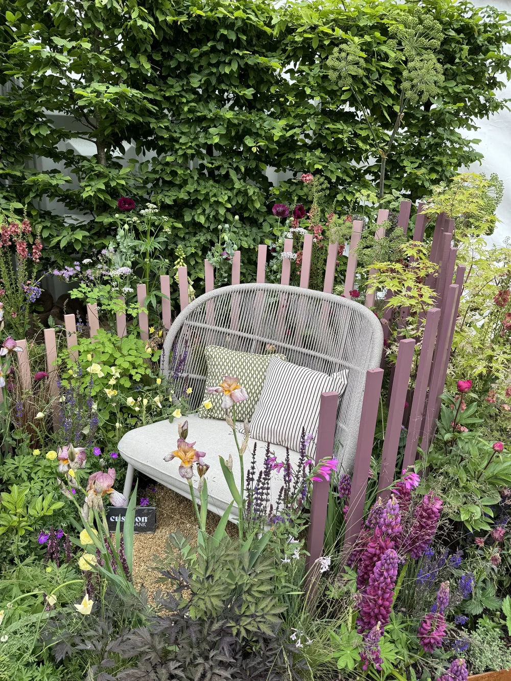  Kodo chair &amp; bespoke cushions by Cushionbank "Timeless Expressionism" MHLK Collective ME+EM, Cushionbank . Chelsea RHS Flower Show 2024 