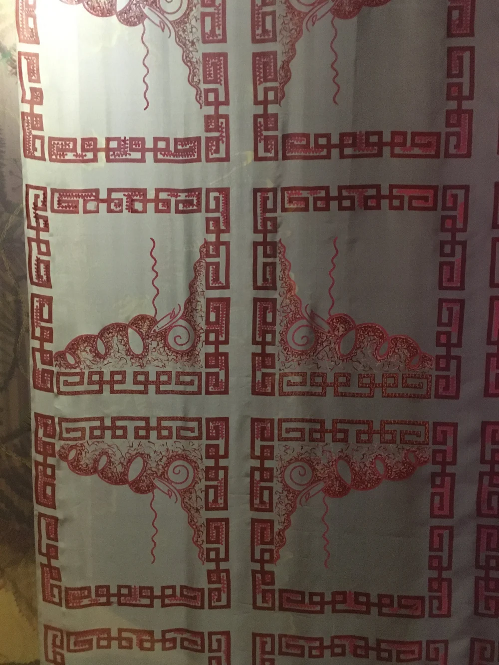  Silk-screened fabric panels showcasing Zandra Rhodes's extraordinary textile designs. Exhibition photos taken by Michelle Sucksmith in 2019. "50 Years of Fabulous | Zandra Rhodes. 