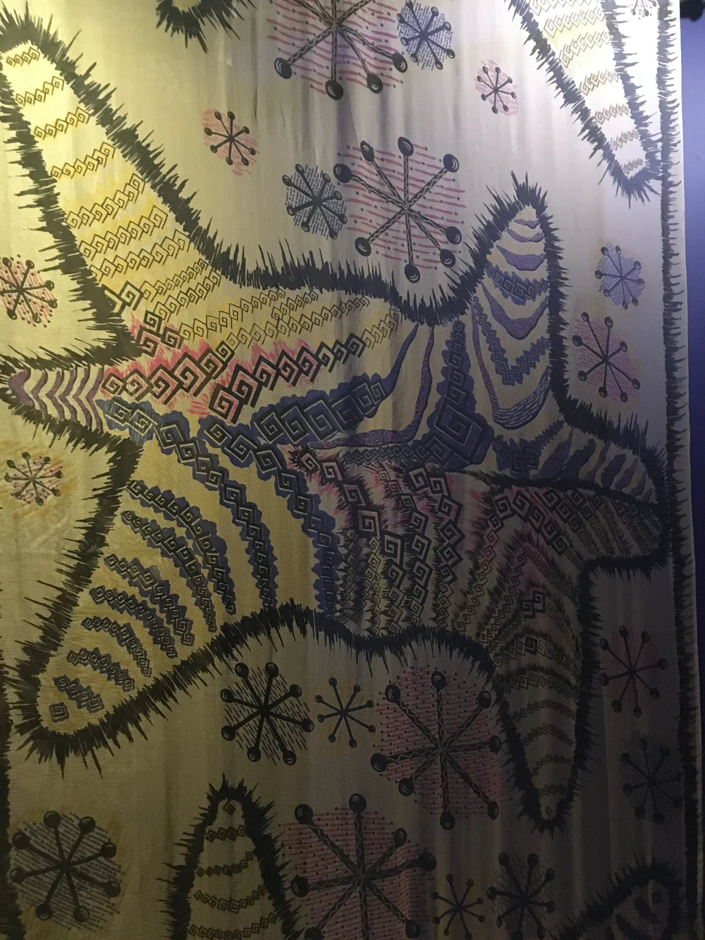  Silk-screened fabric panels showcasing Zandra Rhodes's extraordinary textile designs. Exhibition photos taken by Michelle Sucksmith in 2019. "50 Years of Fabulous | Zandra Rhodes. 