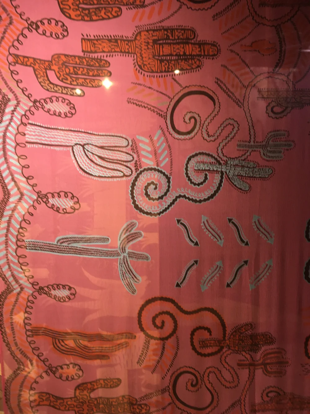  Silk-screened fabric panels showcasing Zandra Rhodes's extraordinary textile designs. Exhibition photos taken by Michelle Sucksmith in 2019. "50 Years of Fabulous | Zandra Rhodes. 