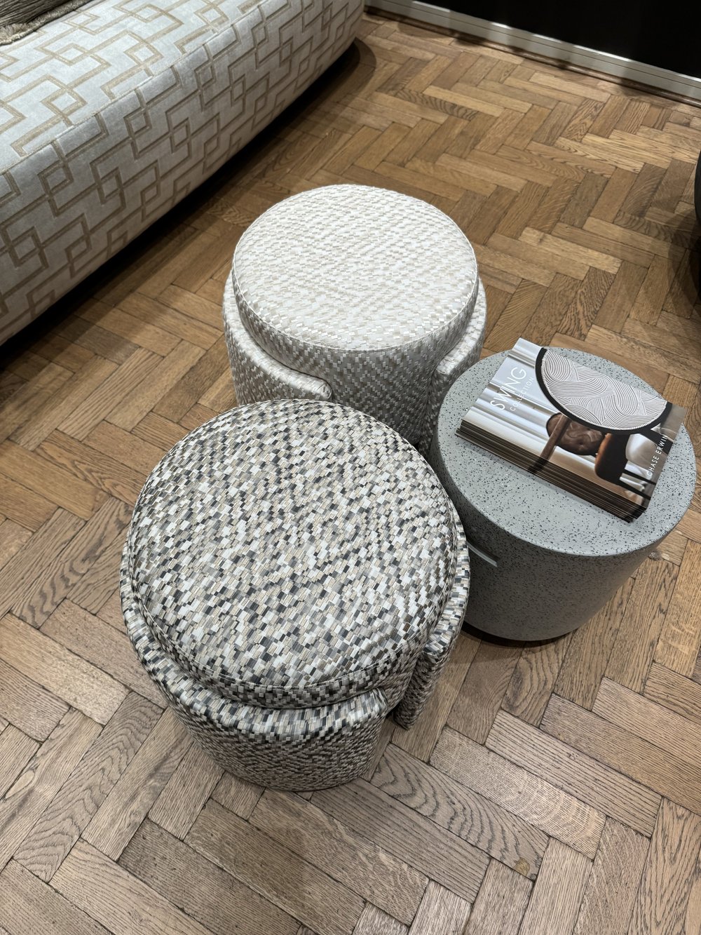 Chase Erwin upholstered stools at Focus'24