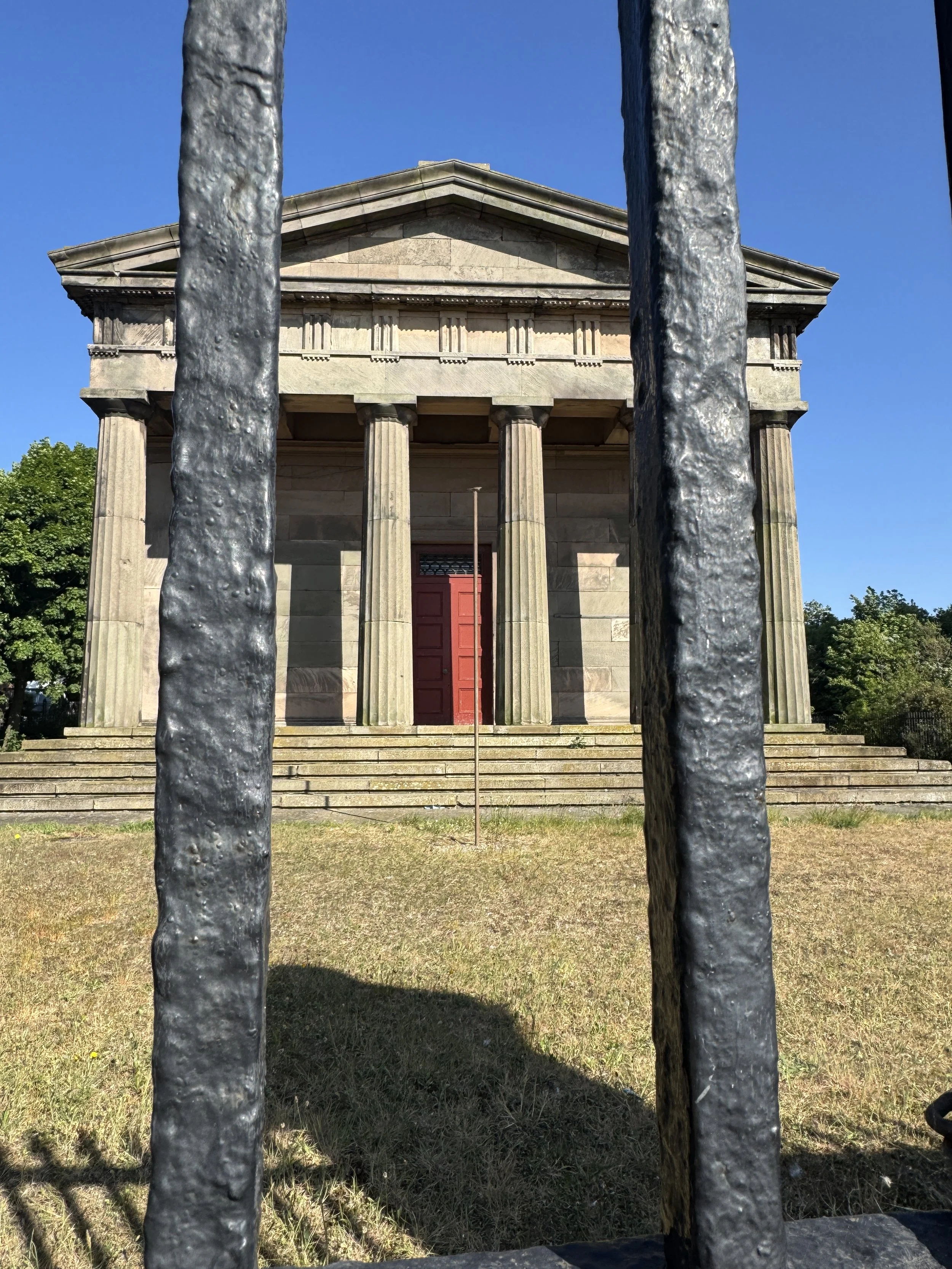 Classical portico of the Oratory beside Liverpool Cathedral