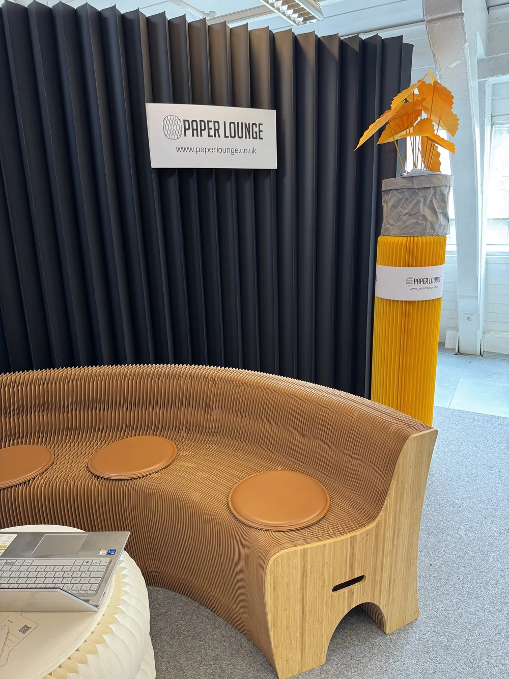 Paper Lounge, and ingenious corrugated paper seating and tables.