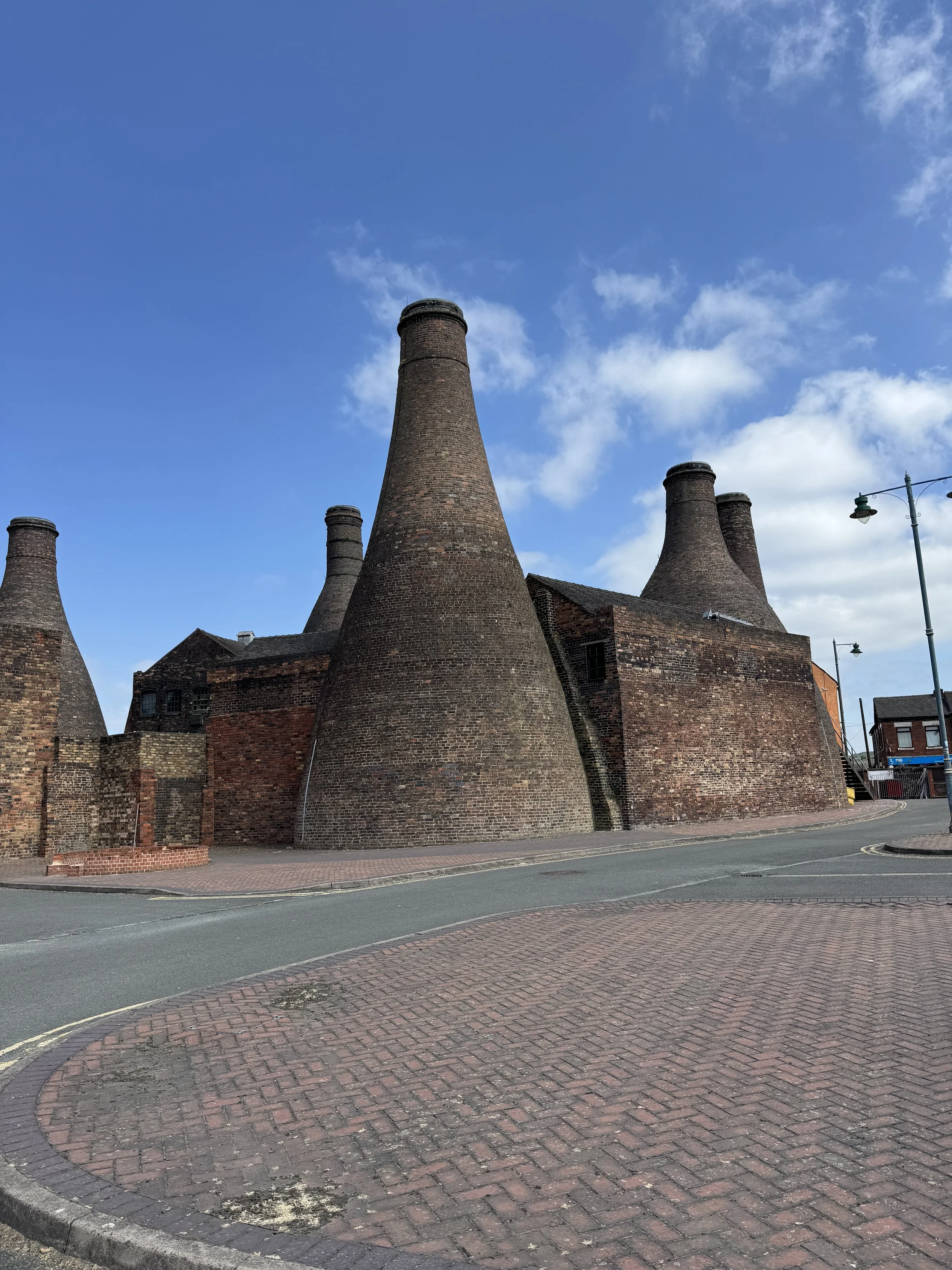 Bottle kilns seen from the street, Gladstone Pottery Museum, Longton, Stoke-on-Trent