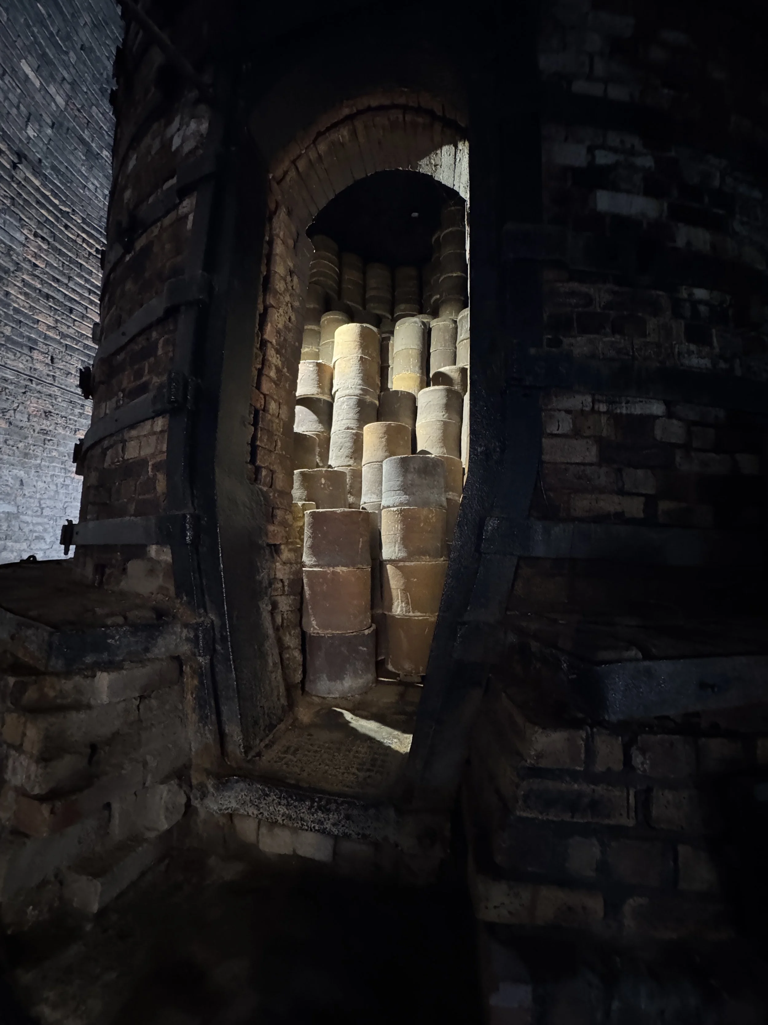 Saggars stacked inside a bottle kiln, Gladstone Pottery Museum