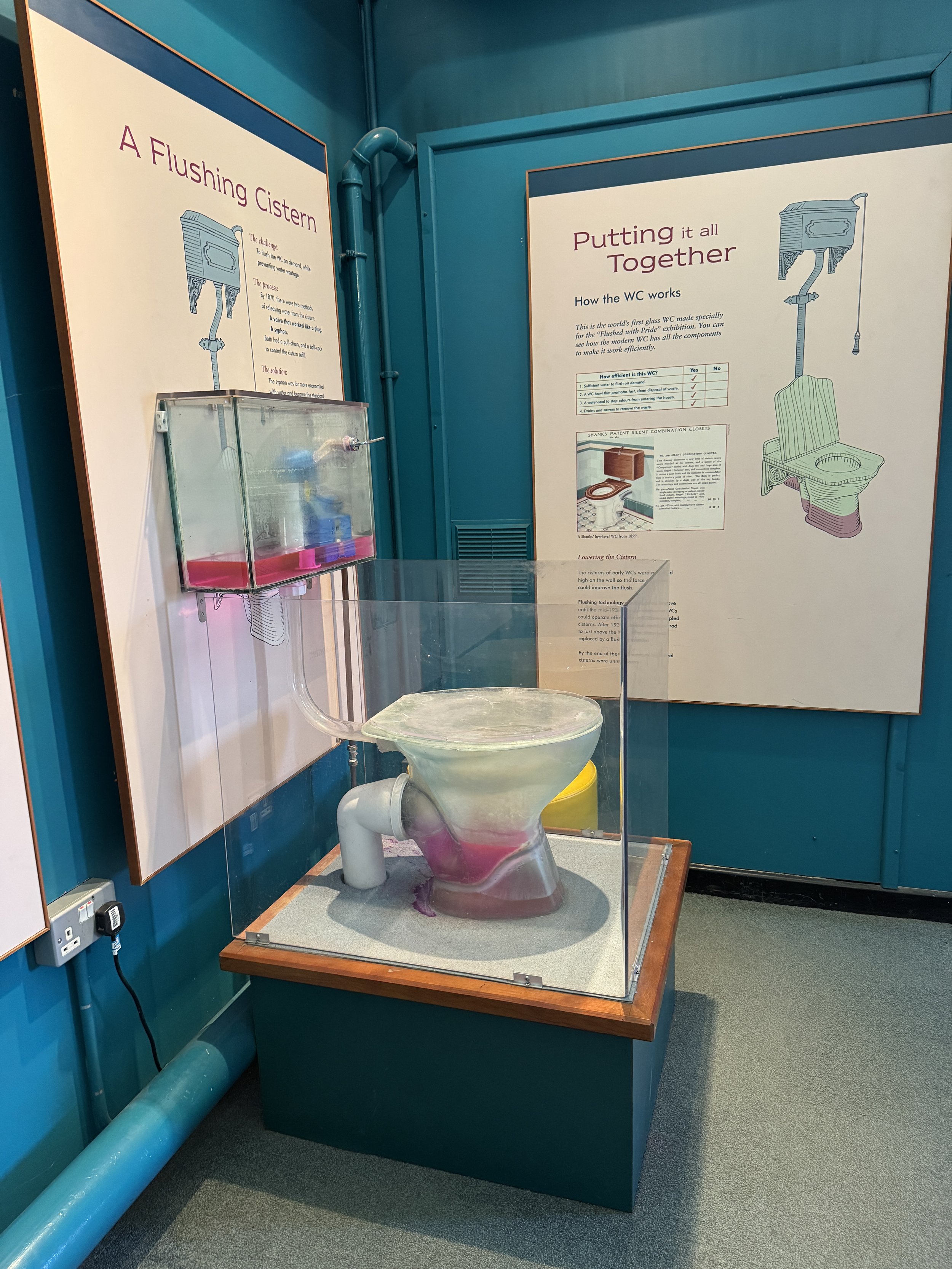 Flushing cistern and toilet display, Gladstone Pottery Museum