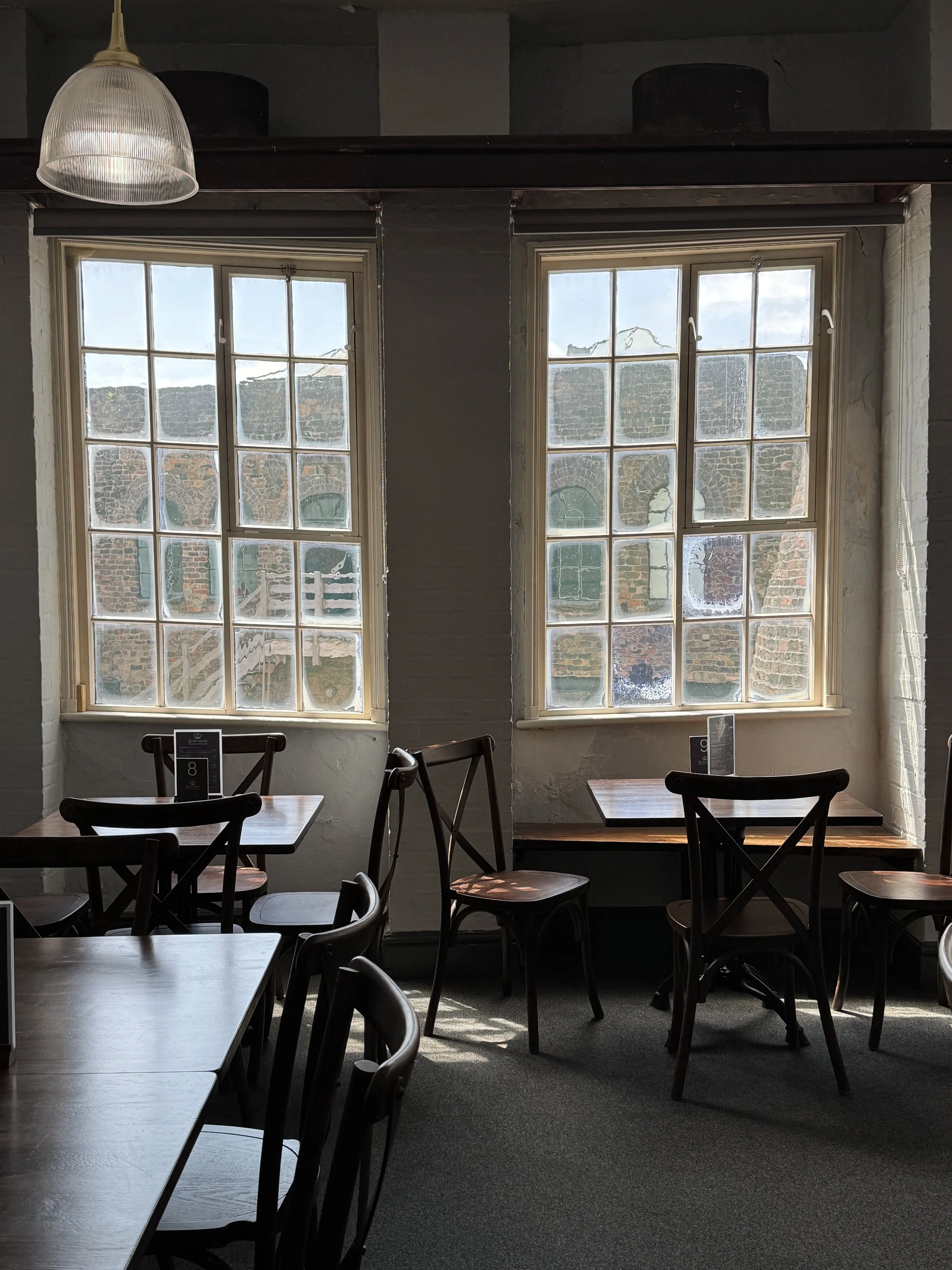 Museum café with sash windows and bentwood chairs, Gladstone Pottery Museum