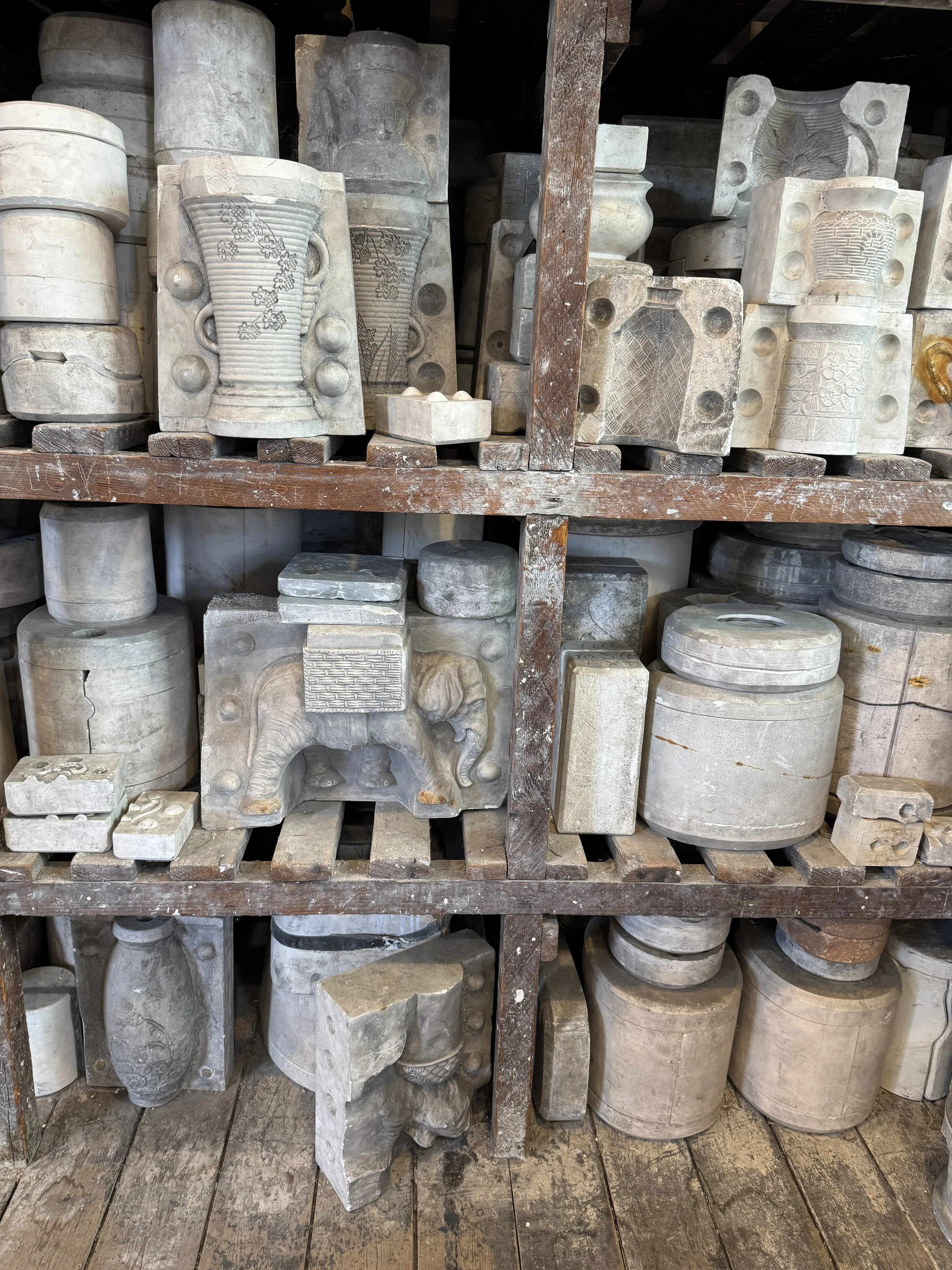 Shelves of plaster moulds in the mould store, Gladstone Pottery Museum