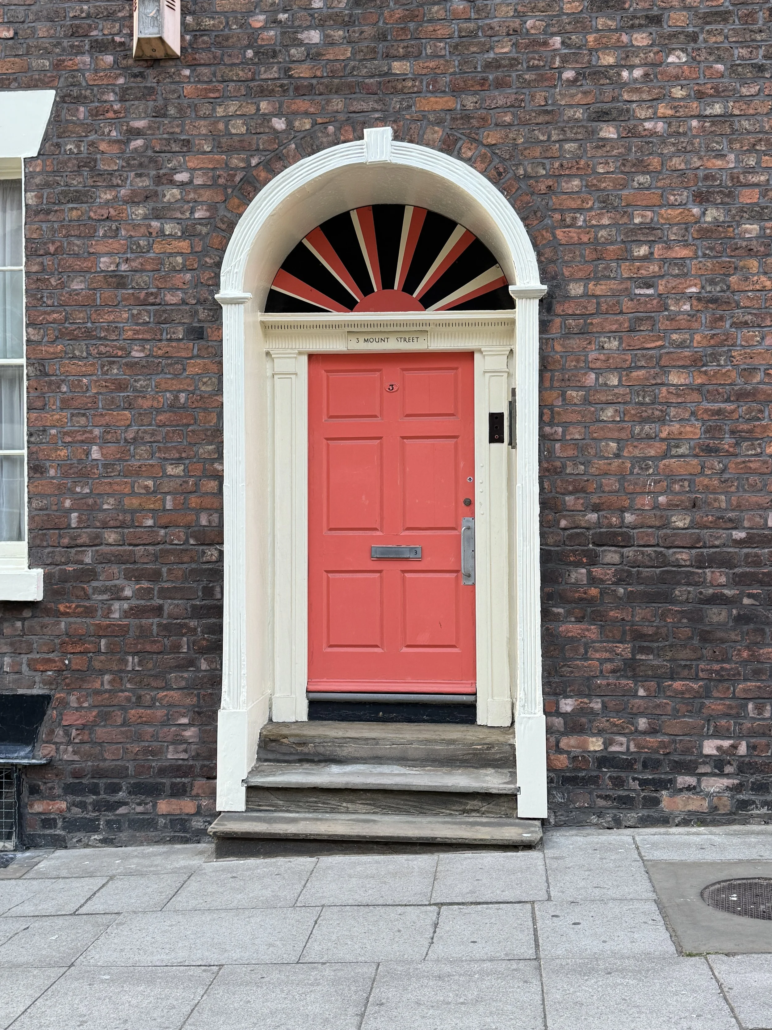 Red Georgian front door with fanlight, Georgian Quarter, Liverpool