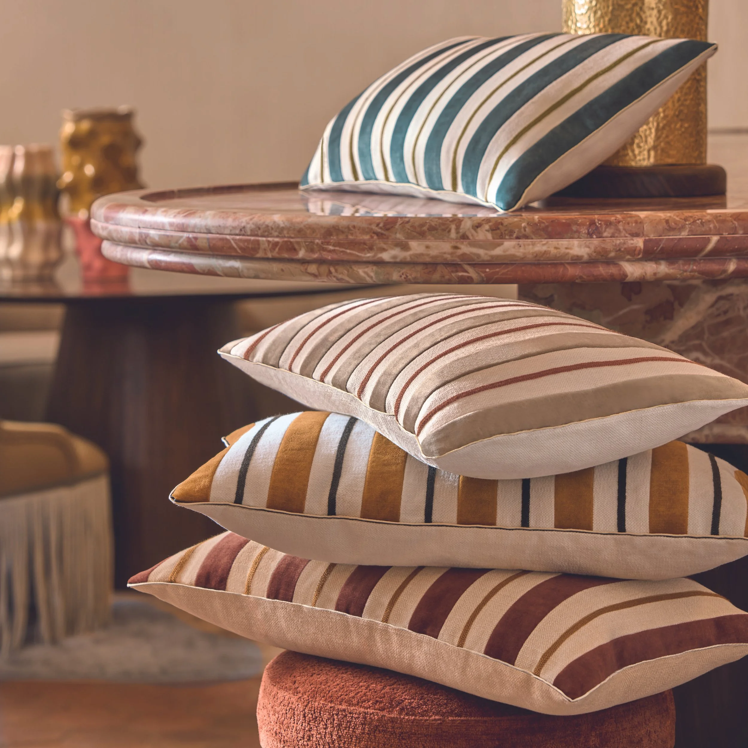 Luxury striped cushions and fabrics