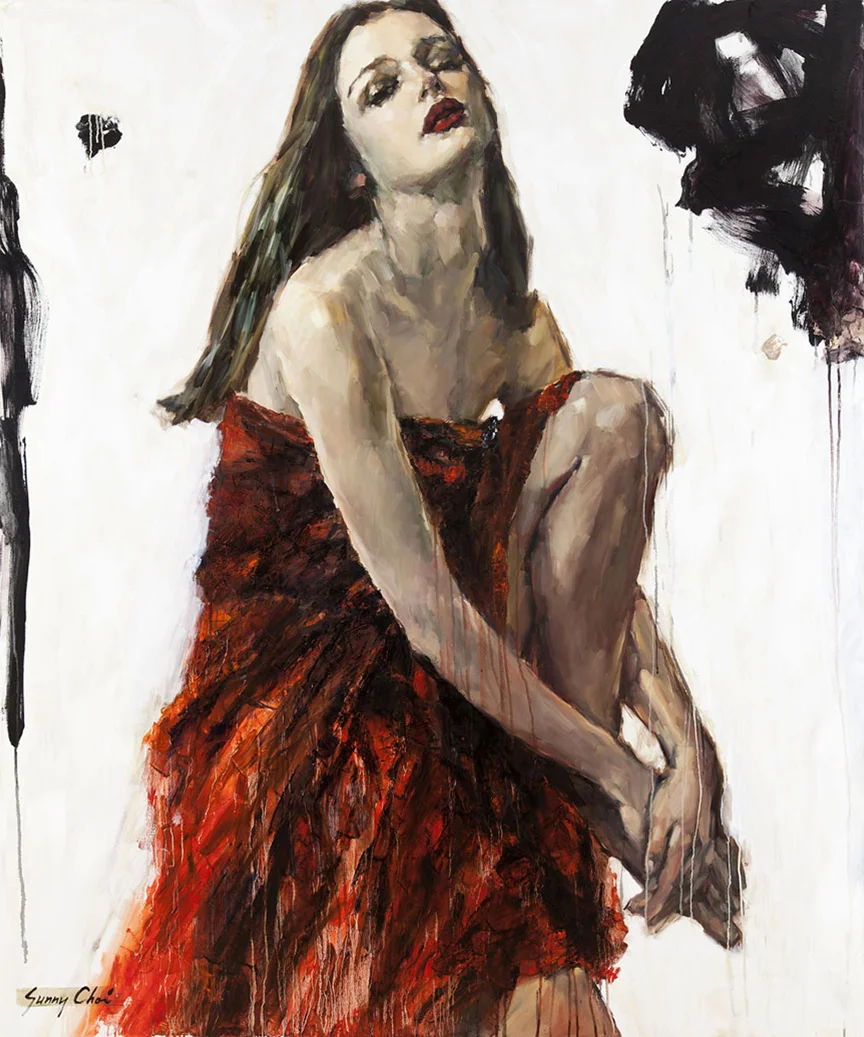 Ellen in Red - 72 x 60 inches, Oil and Acrylic on Canvas