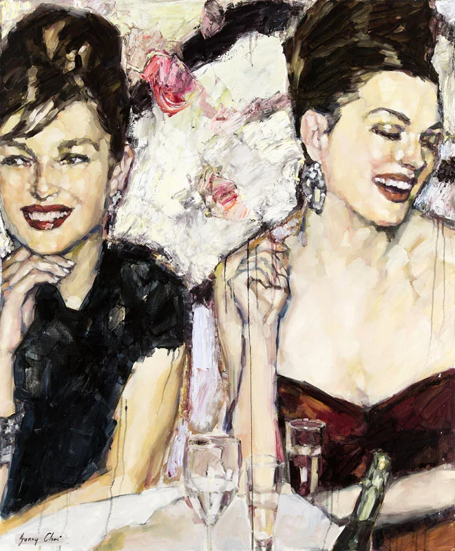 Wine and Roses - 48 x 40 inches, Oil and Acrylic on Canvas - SOLD