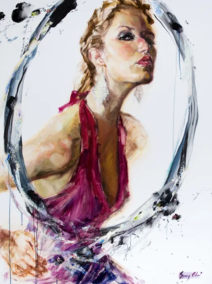 Girl in the Mirror - 48 x 36 inches, Oil and Acrylic on Canvas - SOLD