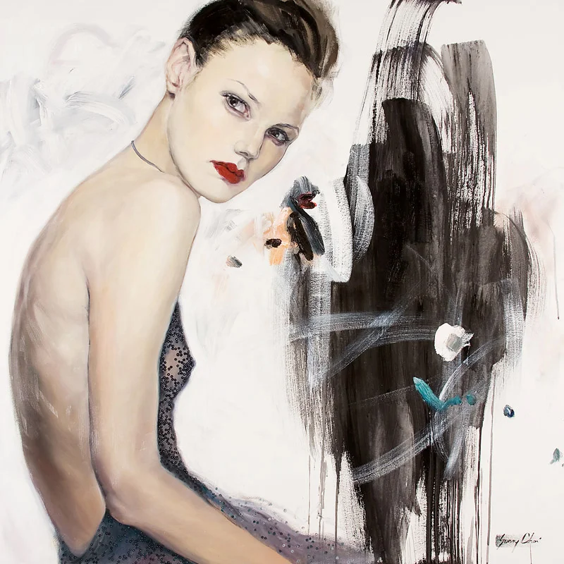 Reflection in Black and White - 48 x 48 inches, Oil and Acrylic on Canvas - SOLD