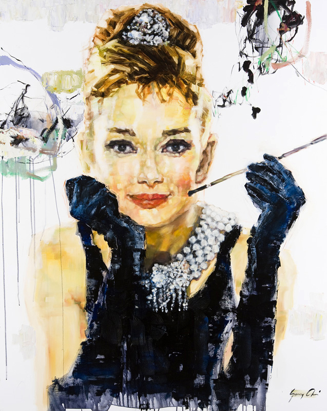 Breakfast with Audrey - 60 x 48 inches, Oil and Acrylic on Canvas - SOLD