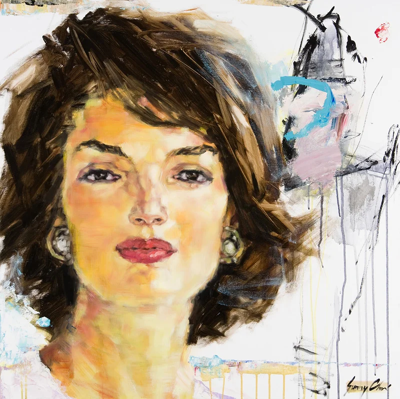Jackie in the Wind - 36 x 36 inches, Oil and Acrylic on Canvas