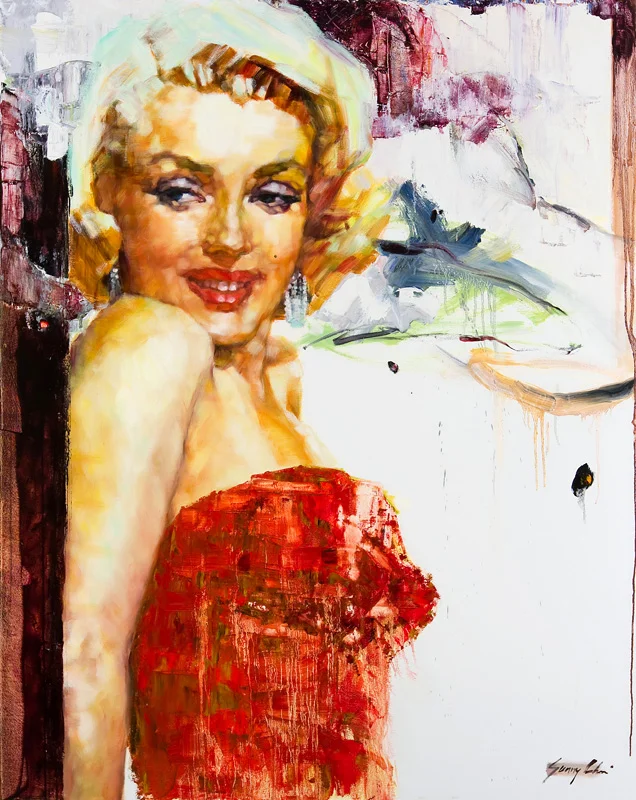 Marilyn in Red - 60 x 48 inches, Oil and Acrylic on Canvas - SOLD