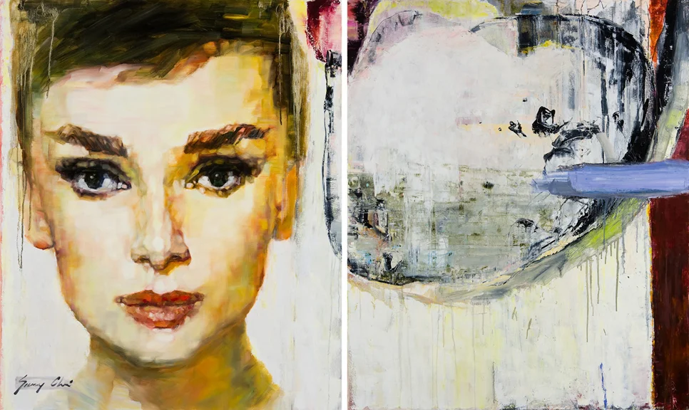 Postcard from Audrey - diptych, each canvas 48 x 40 inches, oil and acrylic on canvas