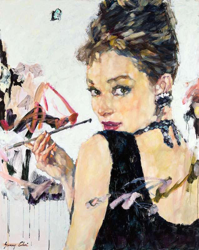 Audrey, Breakfast at Tiffany's II - 60 x 48 inches, Oil and Acrylic on Canvas - SOLD