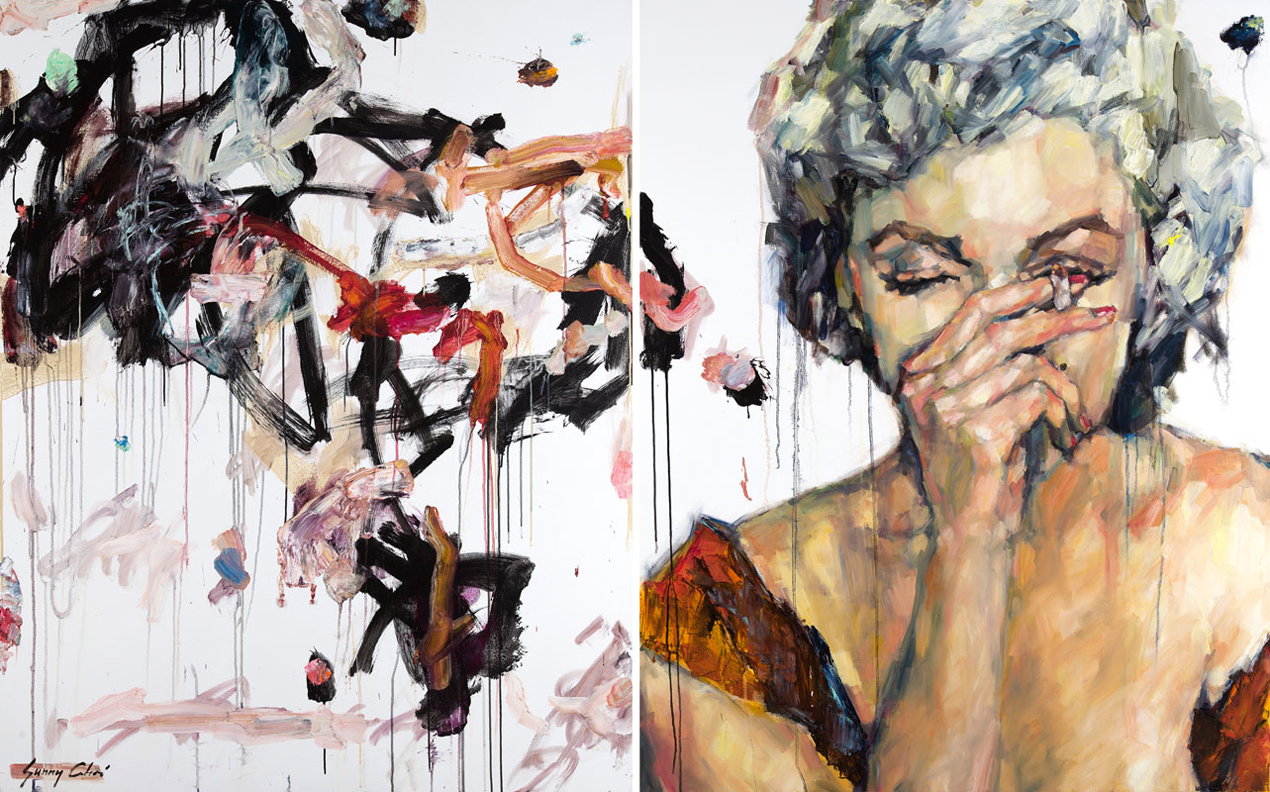 Marilyn, Smoking II - diptych, each canvas 60 x 48 inches, oil and acrylic on canvas - SOLD