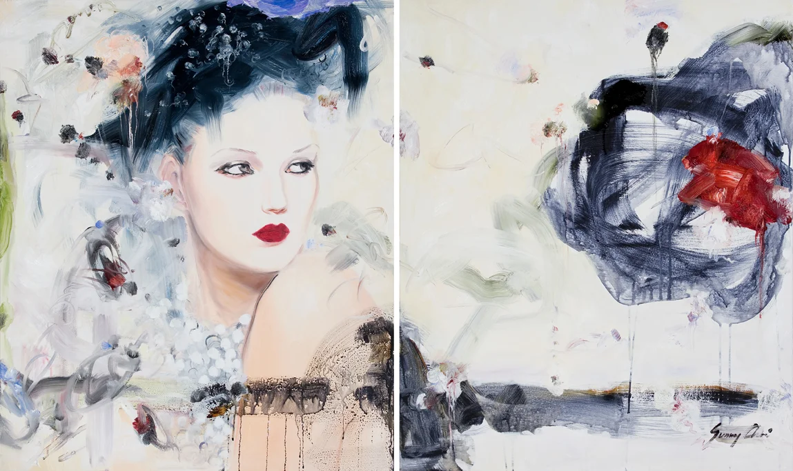 June in Pearls - diptych, each canvas 40 x 36 inches, oil and acrylic on canvas - SOLD