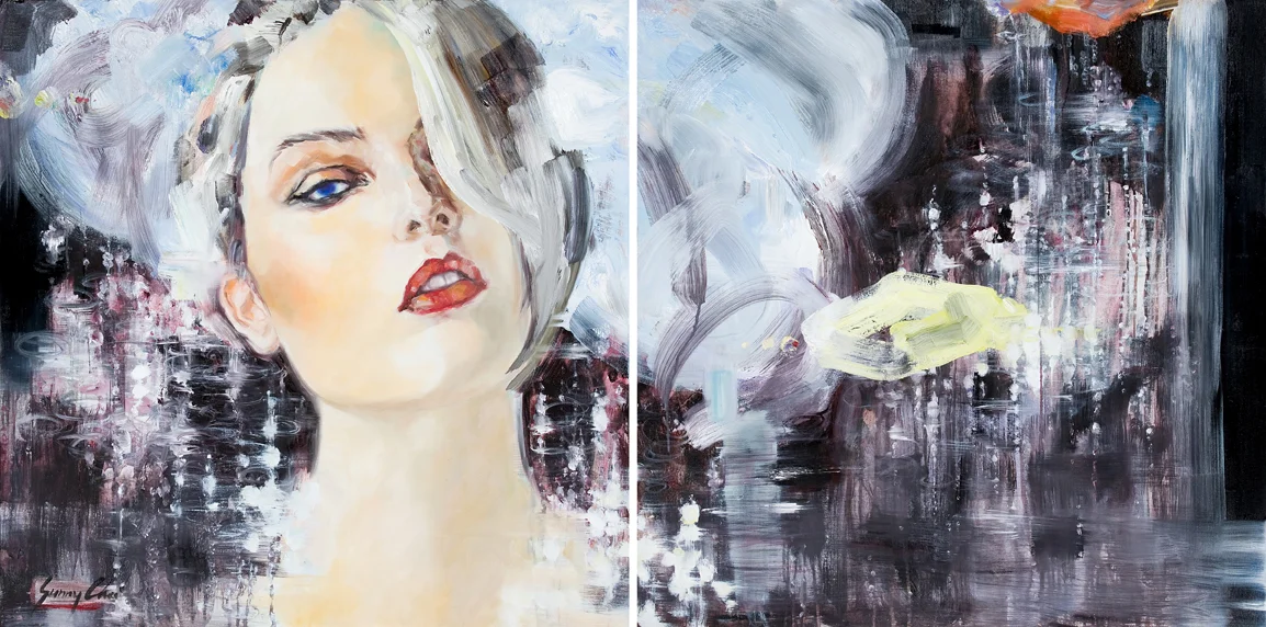 August in Midnight - diptych, each canvas 36 x 36 inches, oil and acrylic on canvas - SOLD