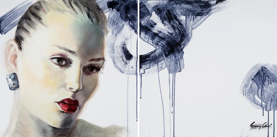 Abstract in Thoughts - diptych, each canvas 20 x 20 inches, oil and acrylic on canvas