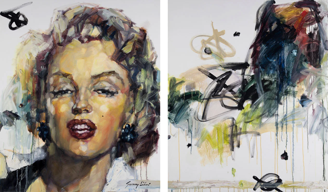 Postcard from Marilyn III - diptych, each canvas 48 x 40 inches, oil and acrylic on canvas - SOLD