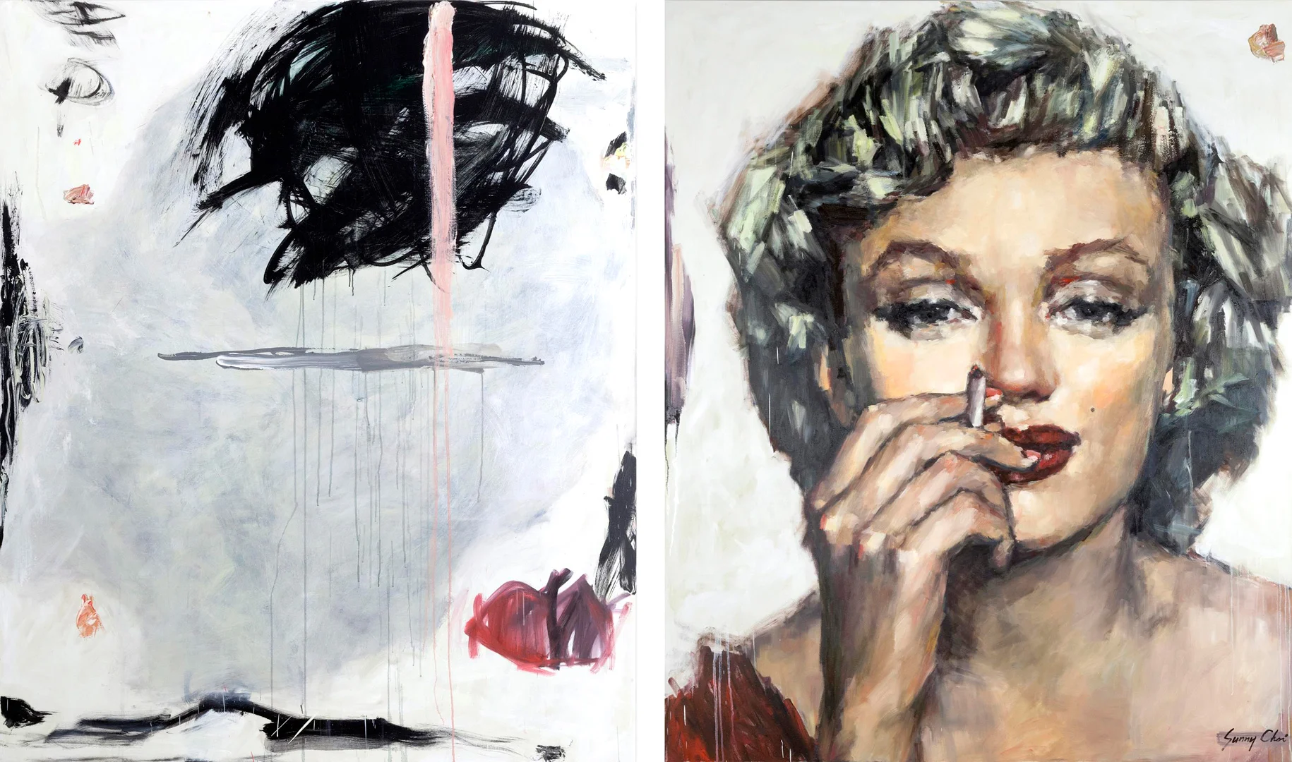 Marilyn with Cigarette - diptych, each canvas 60 x 60 inches, oil and acrylic on canvas