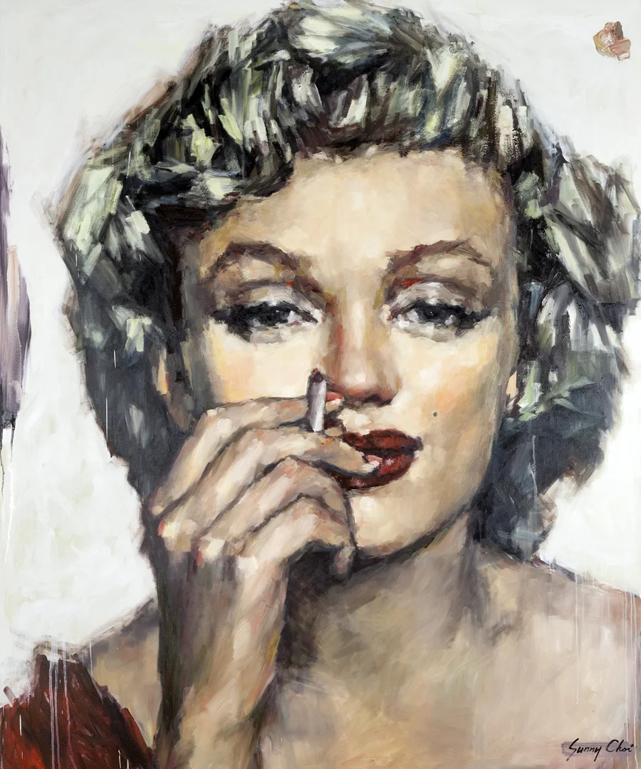 Marilyn with Cigarette - 60 x 60 inches, Oil and Acrylic on Canvas
