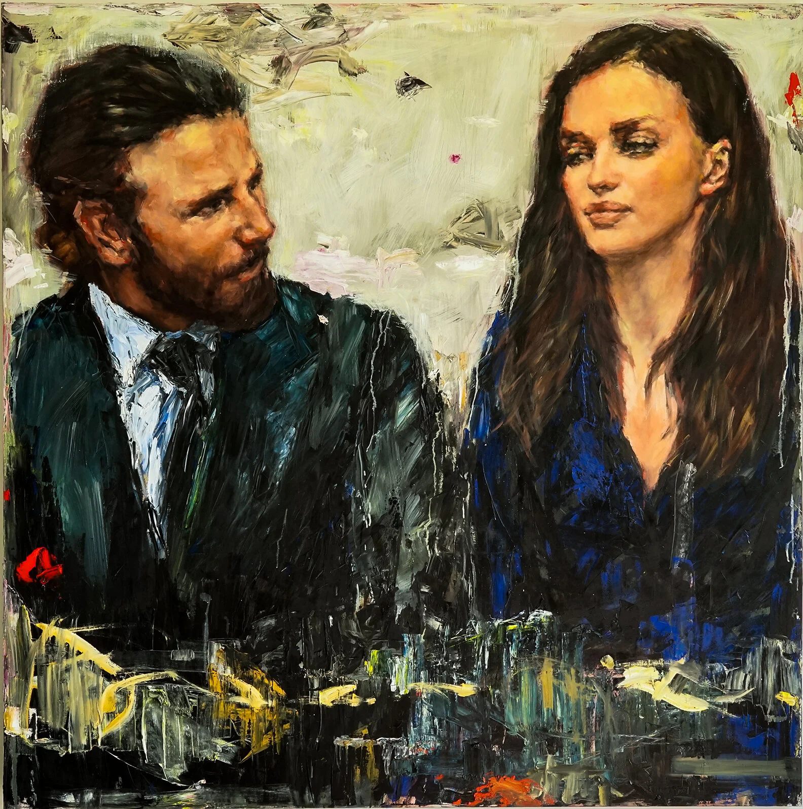 Conversation - 60 x 60 inches, oil and acrylic on canvas
