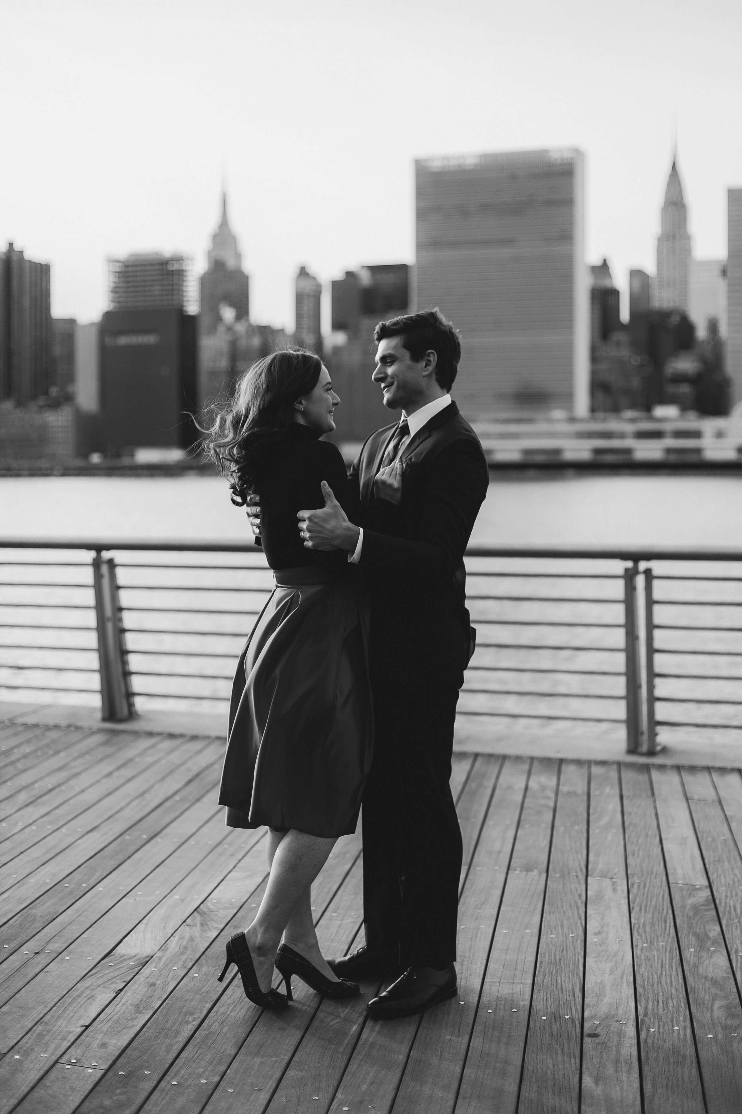 NYC Couple's Shoot- Waterfront at LIC black and white