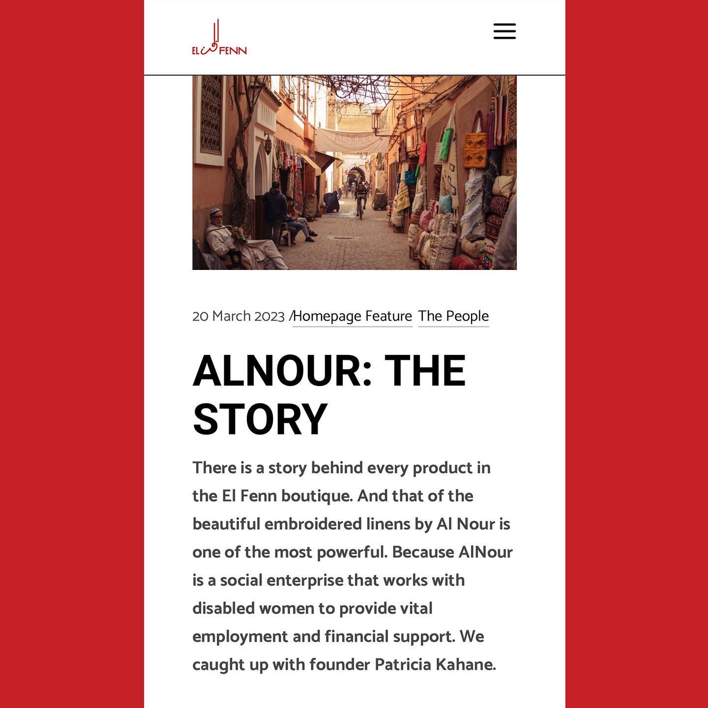 Thank you very much @elfennmarrakech for sharing our story on the El Fenn Blog!
.
&quot;There is a story behind every product in the El Fenn boutique. And that of the beautiful embroidered linens by Al Nour is one of the most powerful. Because AlNour