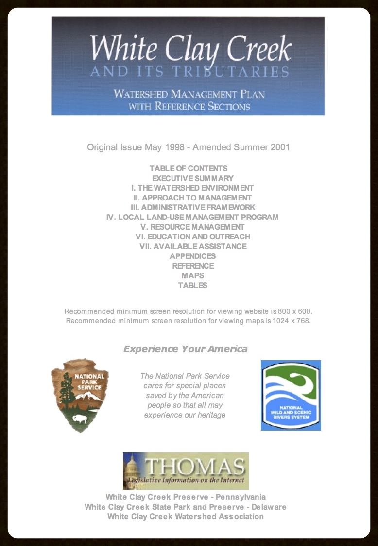 White Clay Creek Watershed and Its Tributaries Management Plan (Ammended 2001)