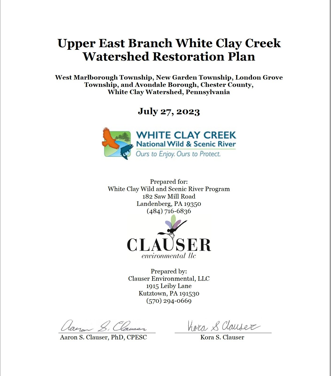 Upper East Branch White Clay Creek Watershed Restoration Plan