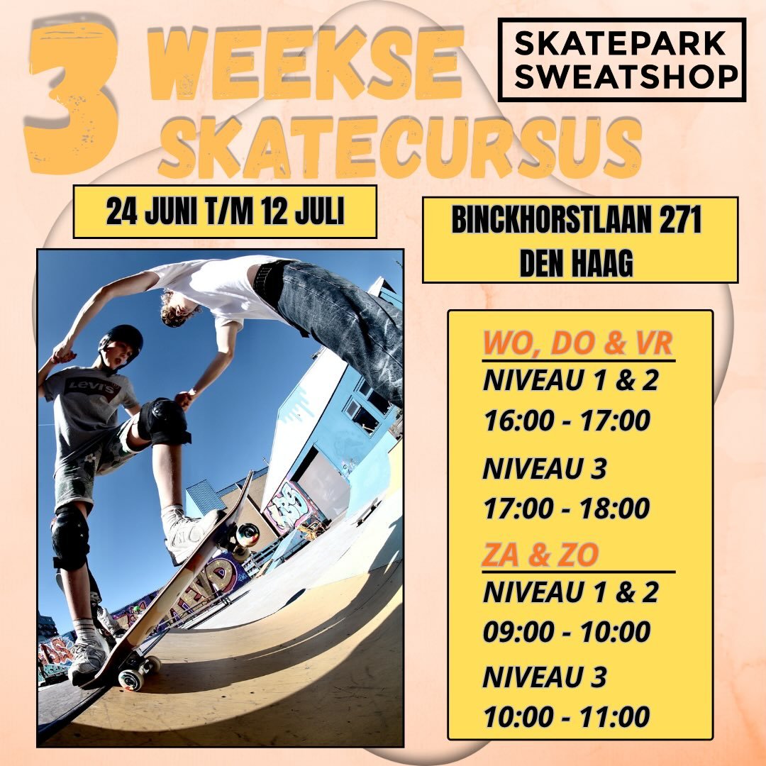 Na de 6-weekse cursus, knallen we 3 weken voor de zomervakantie nog even door! 🔥☀️
Doe mee met onze 3-weekse cursus Step &amp; Skaten en werk aan je techniek, balans en coole tricks. Een leuke en actieve afsluiting van het seizoen voordat de vakanti
