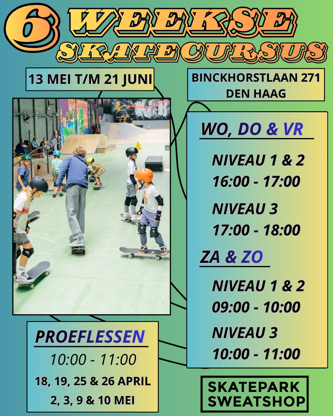 Het buitenspeelseizoen komt eraan❗️☀️🛹🛴 
Breng je kids om lekker actief bezig te zijn en nieuwe skills leren tijdens onze skate- en stepcursus. Plezier, beweging en gezelligheid staan centraal! 🙌🏼

Skatecursus (13 Mei t/m 21 Juni)

Stepcursus (17