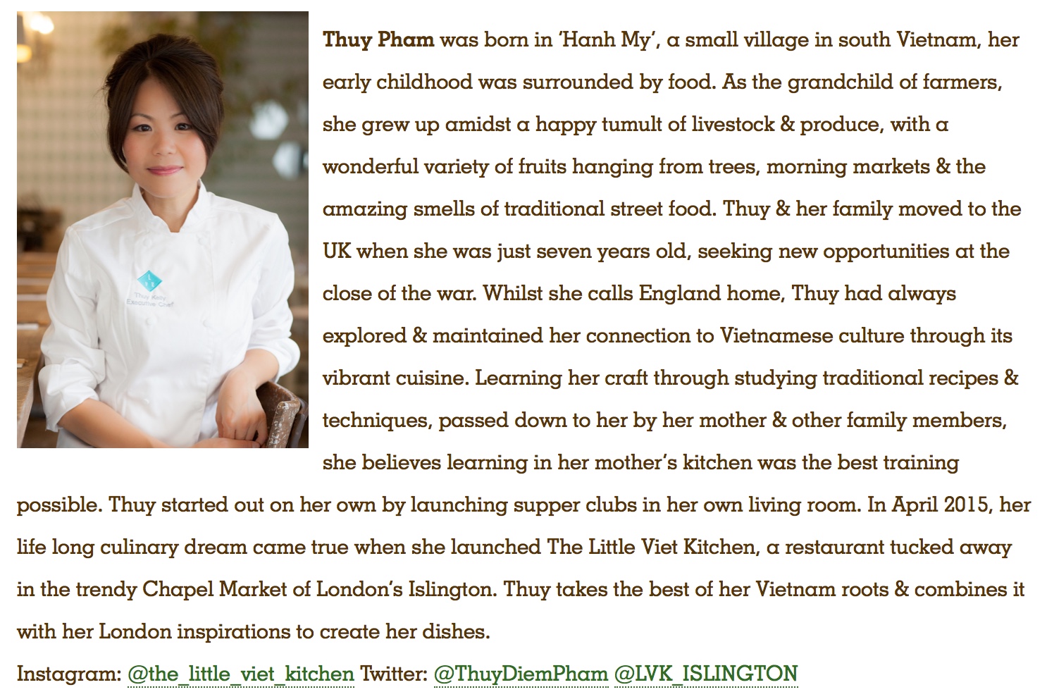 Thuy will be cooking at the Aldeburgh Food & Drink Festival this September! Drop by to try some of her delicious cooking. https://www.aldeburghfoodanddrink.co.uk/visit-suffolk/visiting-chefs-2017