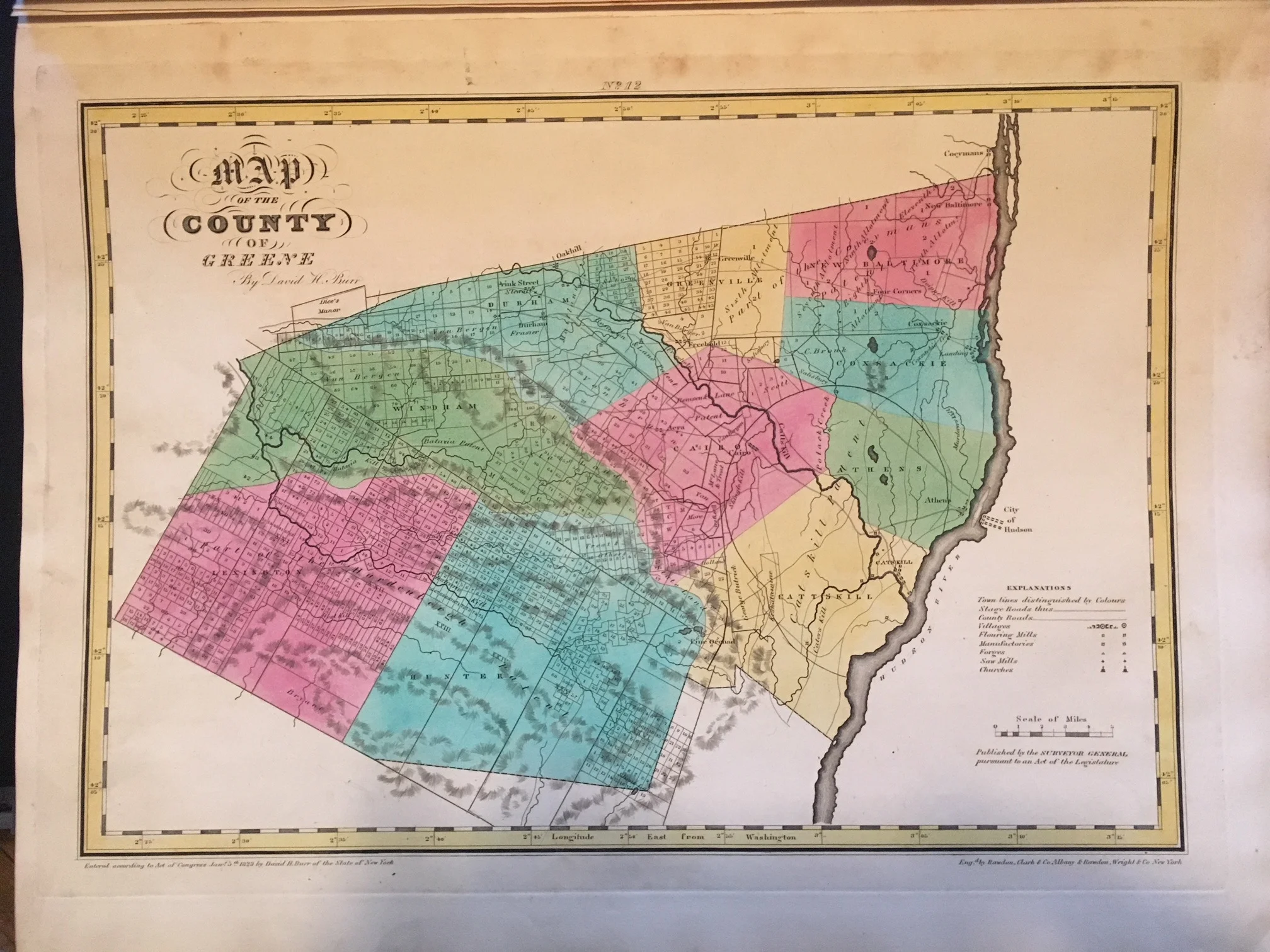 Davis S. Burr Greene County Antique Map 1829