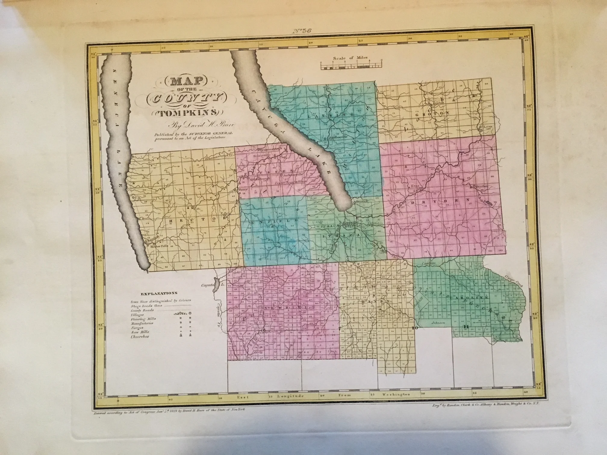 Burr Atlas of New York State Tompkins County 1829 Finger Lakes