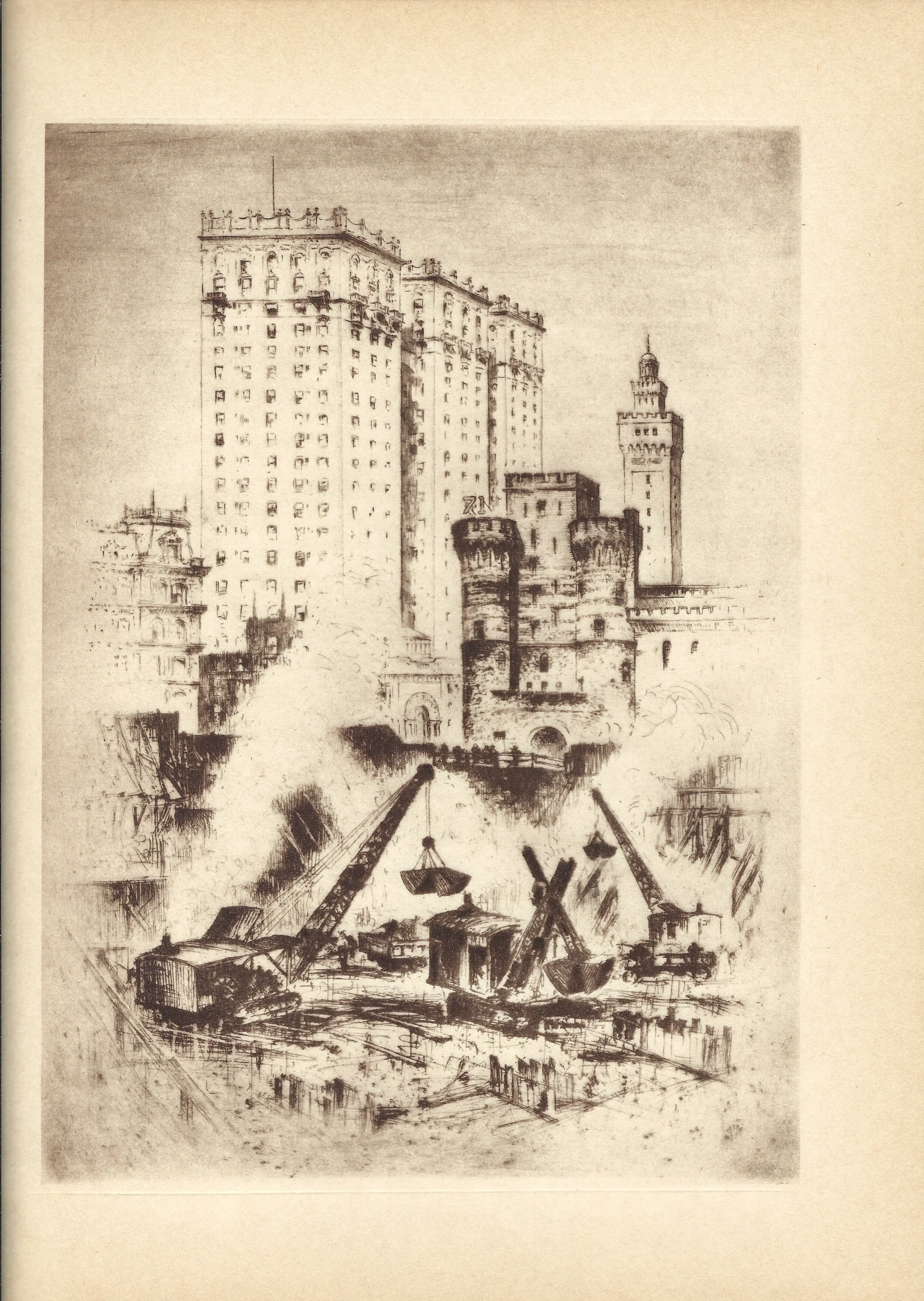 Park Avenue and 33 Street "Birth of a Skyscraper" - Anton Schutz New York in Etchings